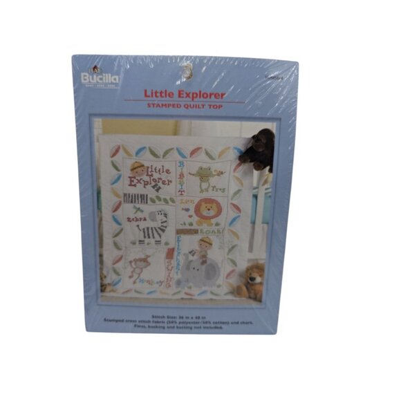 Bucilla Little Explorer Stamped Quilt Top Cross-Stitch Kit 36"x 45" Animals Desi - Picture 3 of 5